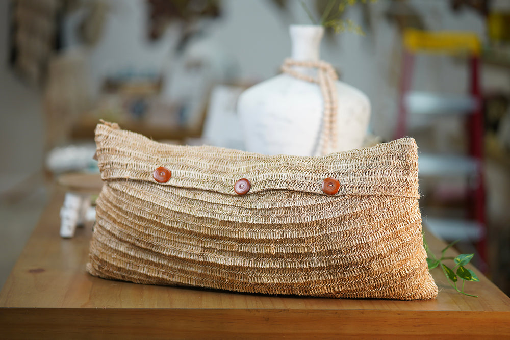 Handmade Natural Fiber Cushion with Buttons