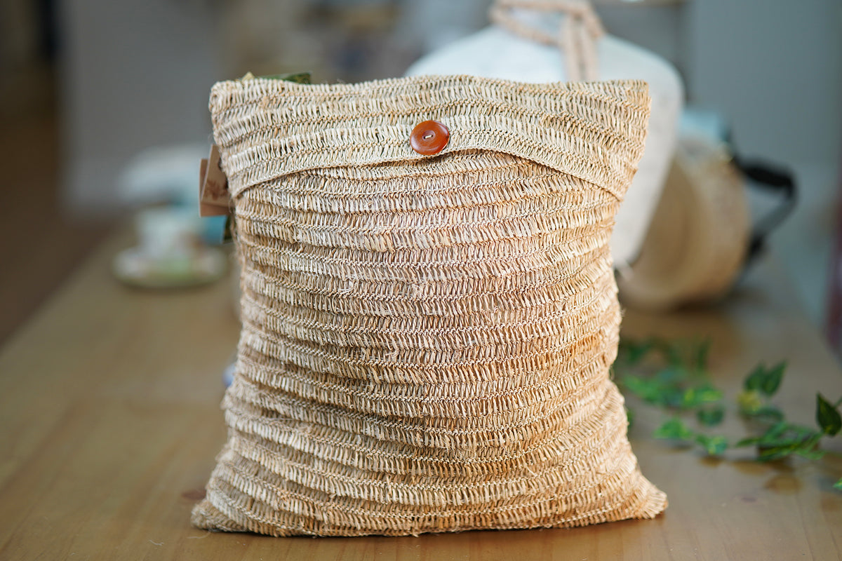 Handwoven Cushion – Natural with Decorative Button