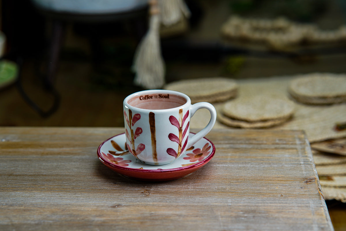 CFS - Small Artisan Mug – Warm Floral Design with Pink Interior